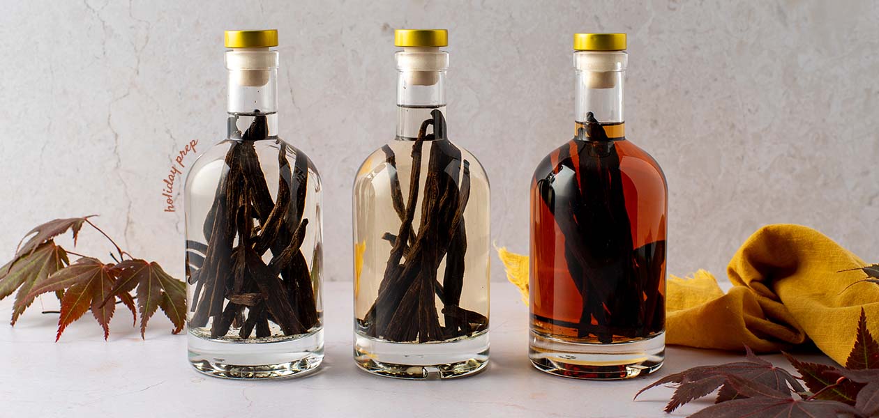 Fall, Deconstructed: whole vanilla beans steeping for DIY extract
