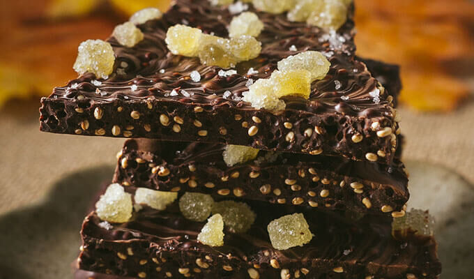 Ginger and Quinoa Chocolate Bark