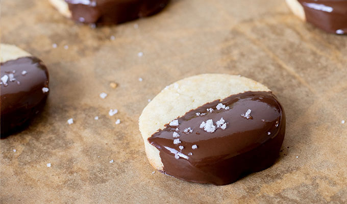 Salted Chocolate Dipped Shortbread Cookies